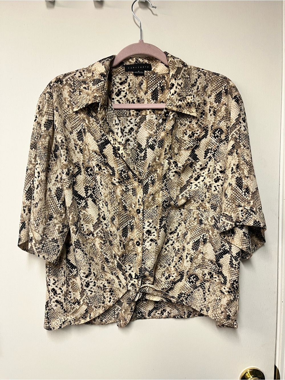 Sanctuary Python Print Tie Front Shirt Medium Neutral Animal Print Button Up Top